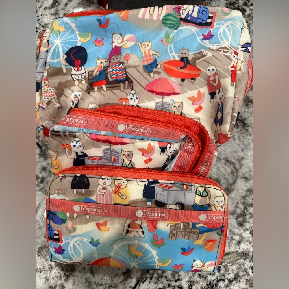 LeSportSac 3 piece cat print set!
